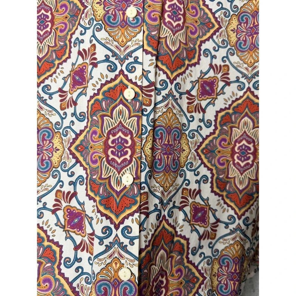 Chicos No-Iron Button Down Shirt 1 Womens M Medallion Paisley 3/4 Sleeve Multi - Picture 6 of 7